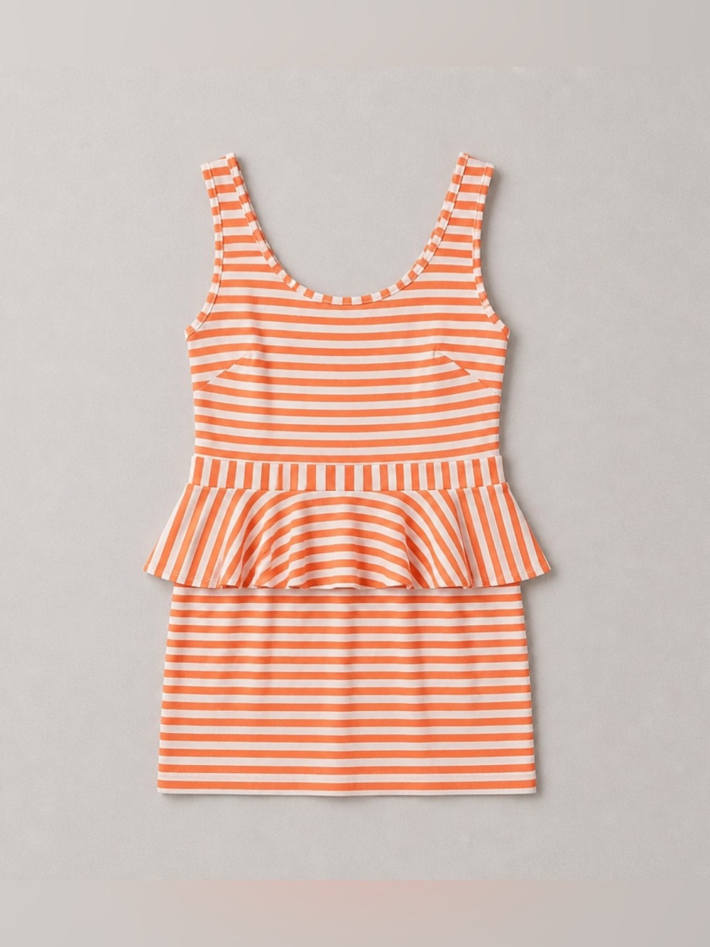 bebe Orange and White Striped Peplum Tank Dress